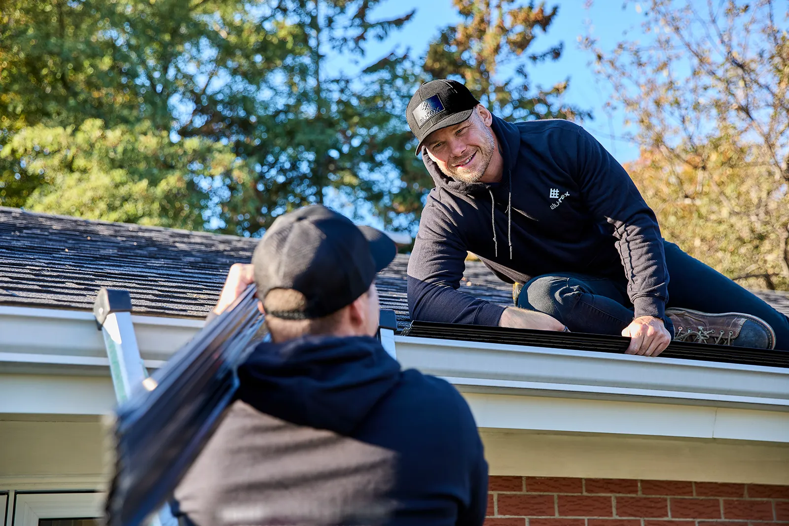 Soffit and finished gutter detail — Flow-Pro Eavestroughing, Whitemouth MB